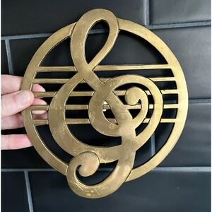 OMNIBUS Brass Musical Treble Trivet Wall Hanging Unpolished 7.5" x 6.5" Diameter